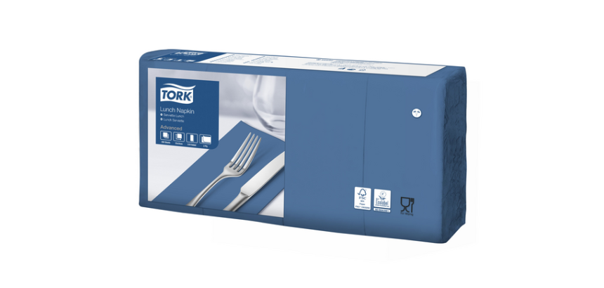Serviette Tork Advanced 477421 2 épaisseurs pli 1/8 328x325mm bleu foncé 200 pièces
