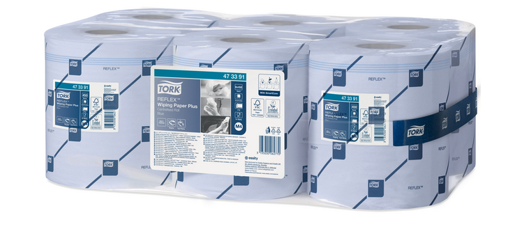 Papier d'essuyage Tork M4 Reflex Plus Advanced 473391 2 épaisseurs 450 feuilles bleu