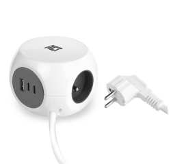Stekkerblok ACT 3 voudig  inclusief 2x USB C/A 1.5 meter wit/grijs FR/BE