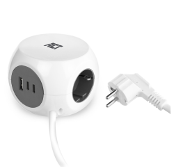 Stekkerblok ACT 3 voudig  inclusief 2x USB C/A 1.5 meter wit/grijs