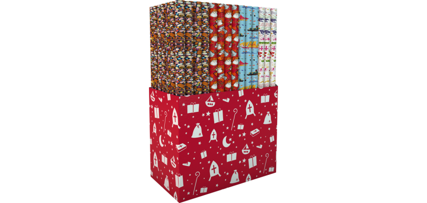 Papier cadeau Sint 250x46,5cm assorti