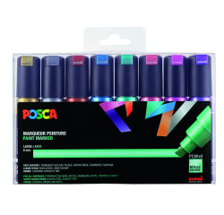En_marqueur posca pc8k pointe biseautee trait 8mm coloris   metallises assortis boite 8   unites