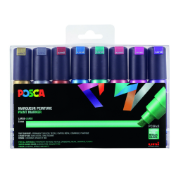 Marqueur peinture Posca PC8K Large biseau assorti métal set 8 pièces