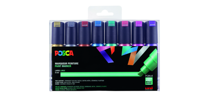 Posca Lackmarker PC8K Große Keilspitze Metal Set 8 Stück
