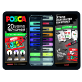 Verfstift Posca Sticker Graffiti assorti metalen koffer à 20 stuks