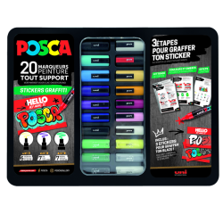 Marqueur peinture Posca Sticker Graffiti assorti coffret métal 20 pièces