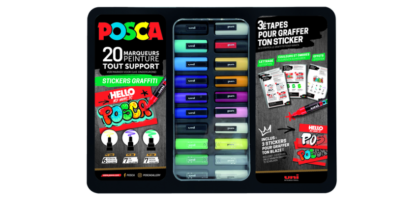 Marqueur peinture Posca Sticker Graffiti assorti coffret métal 20 pièces
