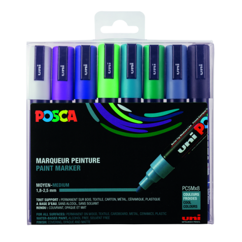 Verfstift Posca PC5M medium koel assorti set à 8 stuks