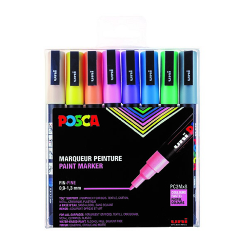 Marqueur peinture Posca PC3M Fin couleurs pastel set 8 pièces