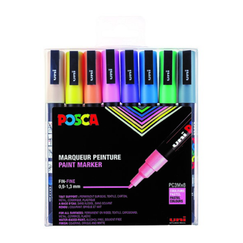 Verfstift Posca PC3M fijn pastel assorti set à 8 stuks