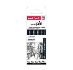 De_rotulador uniball pin calibrado micrometrico clasico ii color negro blister de 5 unidades