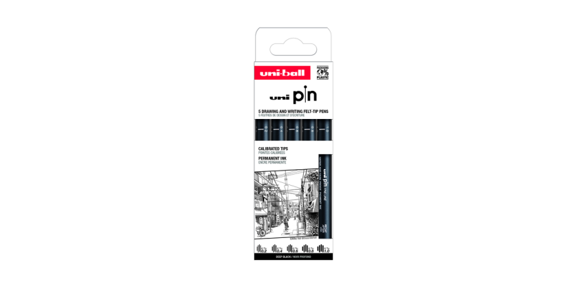 Fineliner Uni-Ball Pin ASP009 Set 5 Breiten schwarz