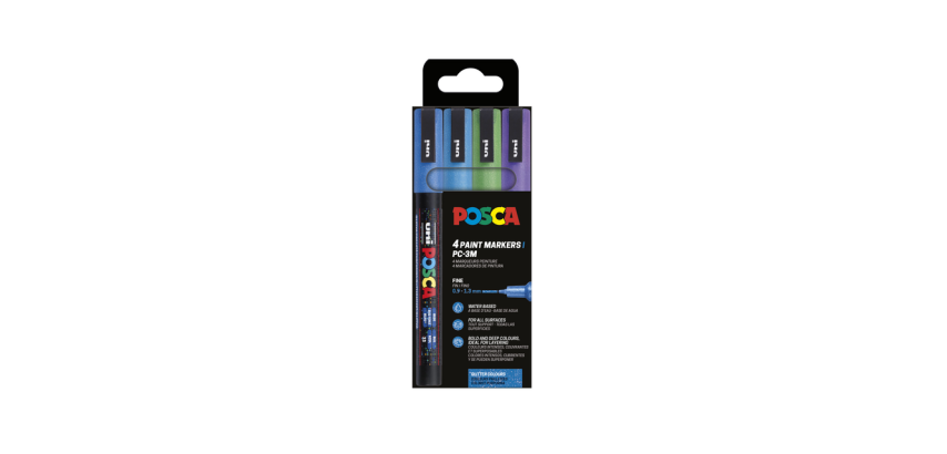 Posca PC3M Malstift Set mit kalten glitzernden Farben, 4 Stück