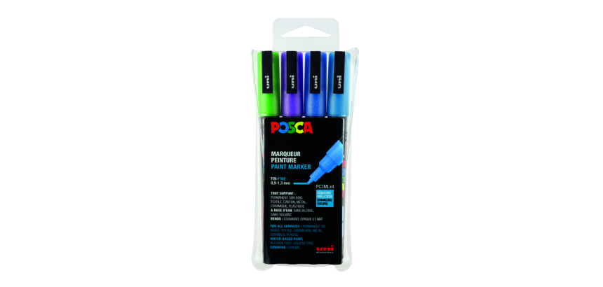 Marqueur peinture Posca PC3M Fin couleurs froides pailletées set 4 pièces