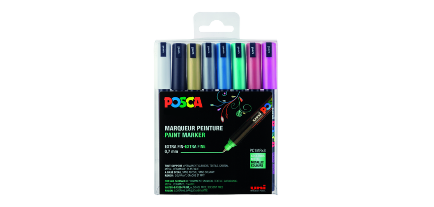 Paintmarker Uni POSCA PC1MR extra fijn metallic assorti set à 8 stuks