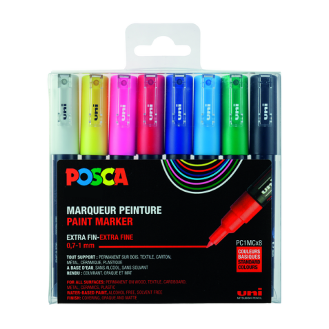 Verfstift Posca PC1MC extra fijn assorti set à 8 stuks