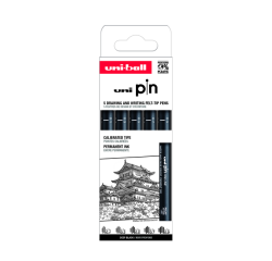 De_rotulador uniball pin calibrado micrometrico clasico i color negro blister de 5 unidades