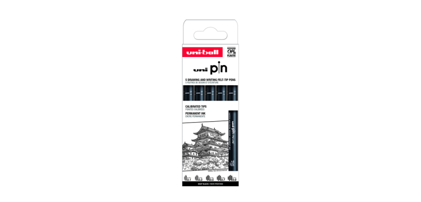 Fineliner Uni-Ball Pin ASP008 Set 5 Breiten Schwarz