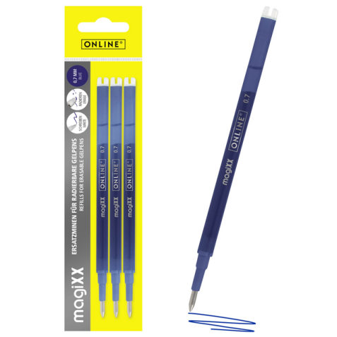 Recharge stylo gel Online Magixx 0,7mm bleu blister 3 pièces