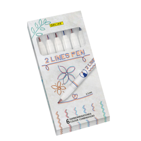 Fineliner Online 2-lijnen assorti doos à 6 stuks