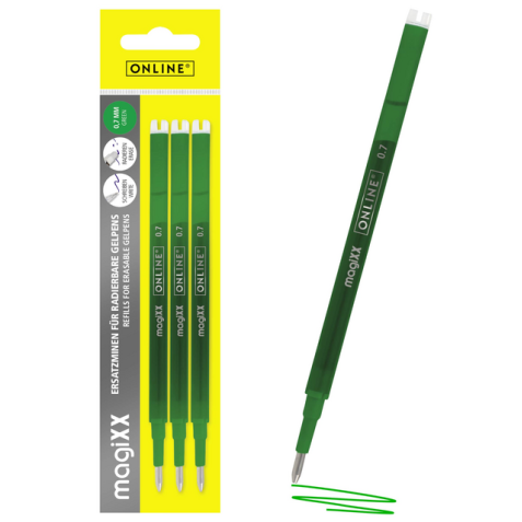 Recharge stylo gel Online MagiXX 0,7mm vert blister 3 pièces