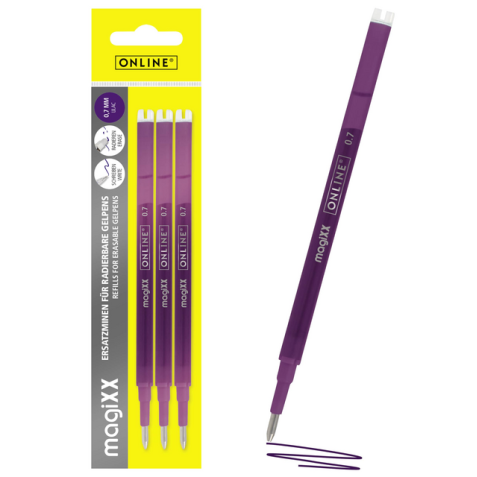 Recharge stylo gel Online MagiXX 0,7mm violet blister 3 pièces