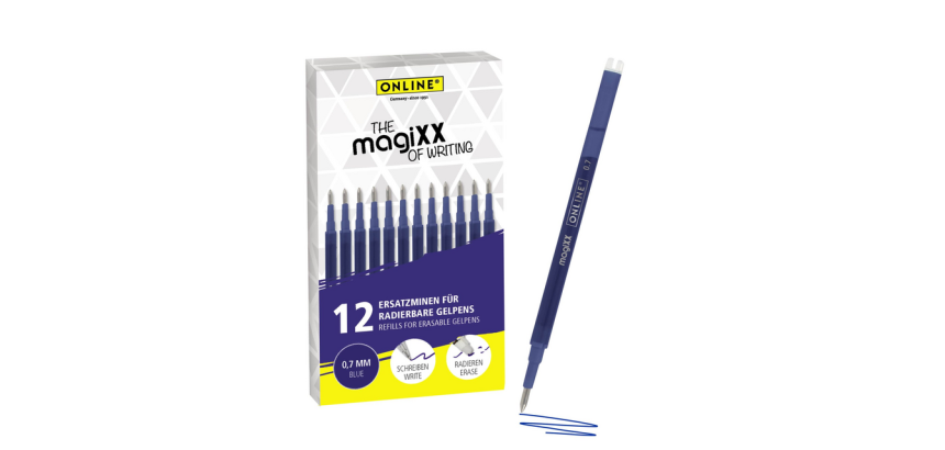 Recharge stylo gel Online MagiXX Medium bleu blister 12 pièces