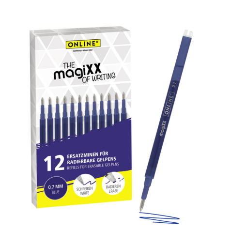 Recharge stylo gel Online MagiXX 0,7mm bleu blister 12 pièces