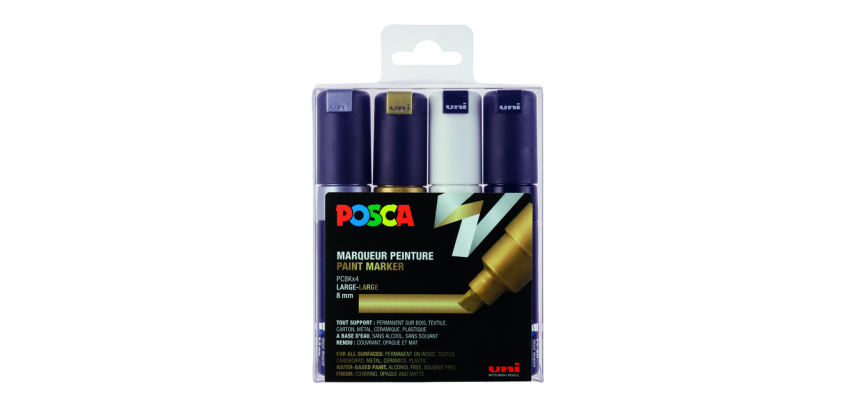 Marqueur peinture Posca PC8K Large biseau assorti set 4 pièces