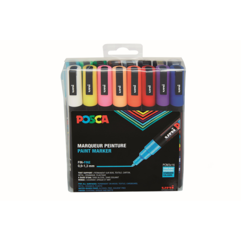 Verfstift Posca PC3M fijn standaard assorti set à 16 stuks