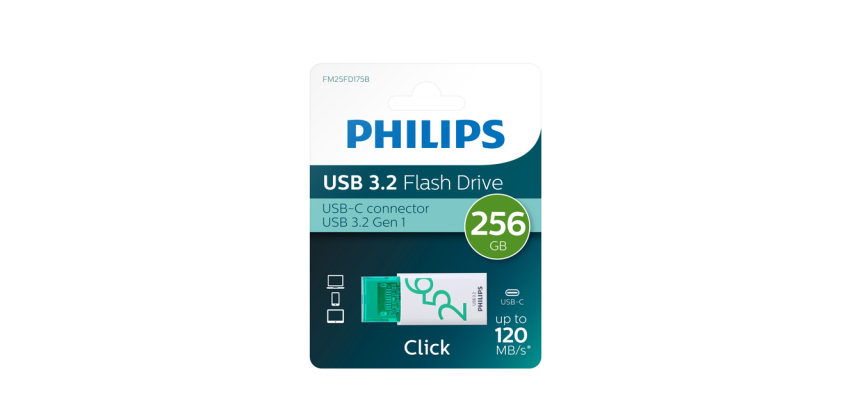 Clé USB 3.2 Philips Click USB-C 256Go vert