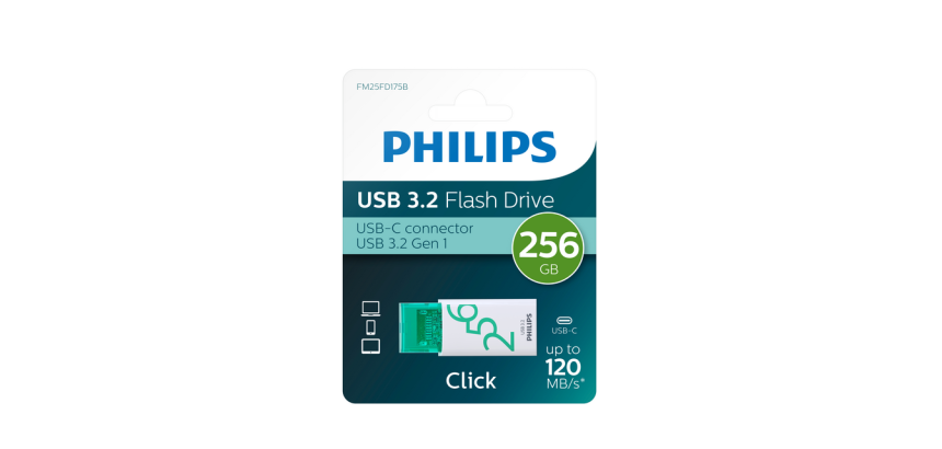 Clé USB 3.2 Philips Click USB-C 256Go vert