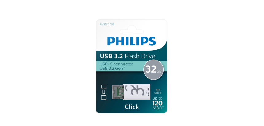 USB stick 3.2 Philips Click USB-C 32GB grijs
