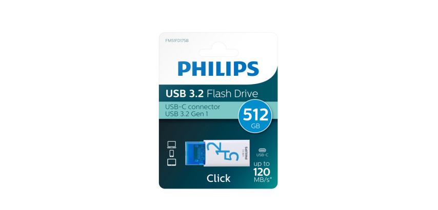 USB stick 3.2 Philips Click USB-C 512GB blauw