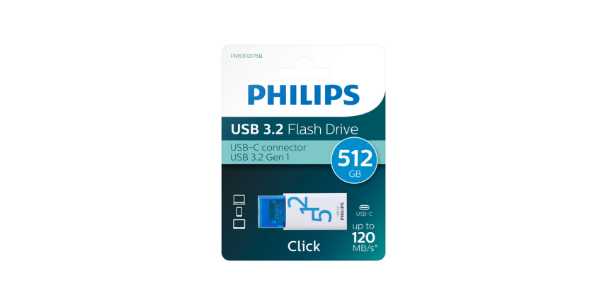 Clé USB 3.2 Philips Click USB-C 512Go bleu