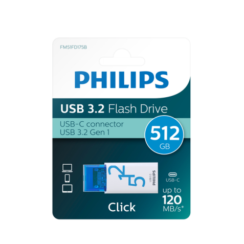 <strong>Philips USB Key Click 512 GB USB 3.2 (USB-A) Blue</strong>