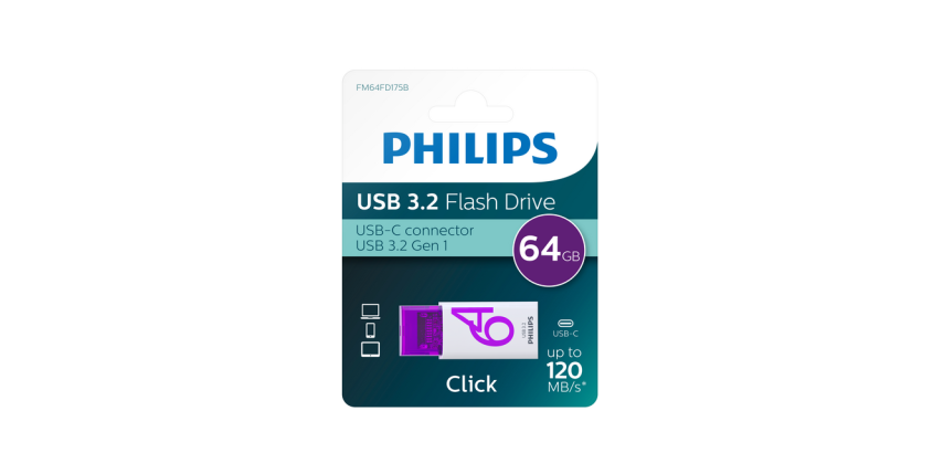 Clé USB 3.2 Philips Click USB-C 64Go violet