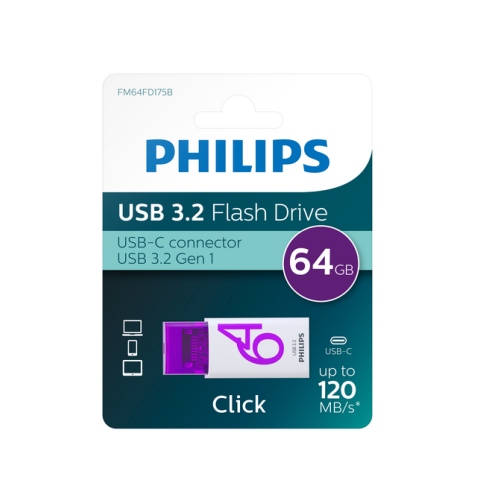 Clé USB Philips Click USB-C 64Go Magic Purple