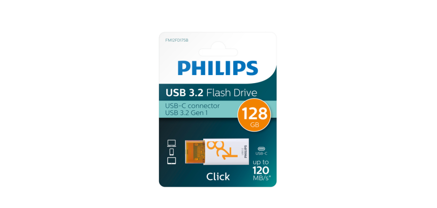 Clé USB 3.2 Philips Click USB-C 128Go Orange