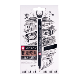 Fineliner Sakura Pigma Micron Black Edition set à 6 breedtes + gratis etui