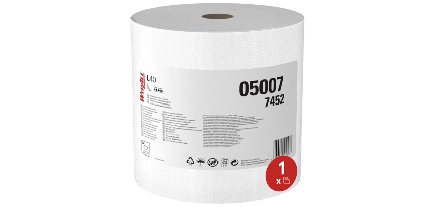 WypAll L40 PowerClean Wiping Cloth 7452 1 ply 315mmx232m 750 sheets white