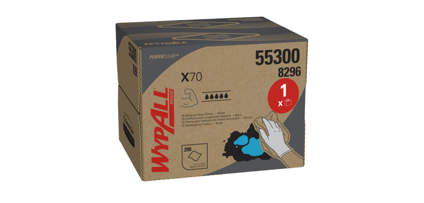 Chiffon d'essuyage WypAll X70 Powerclean 8296 426x282mm 200fls boîte portable blanc