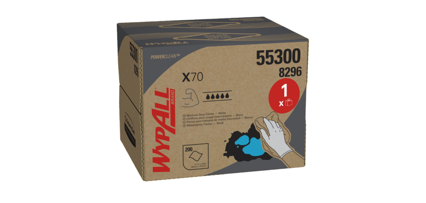 Chiffon d'essuyage WypAll X70 Powerclean 8296 426x282mm 200fls boîte portable blanc