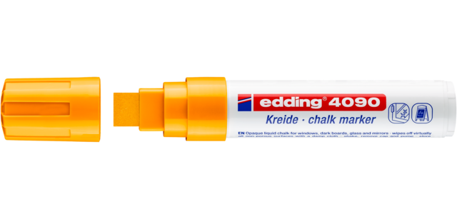 edding 4090 Kreidemarker für Fenster, Blockspitze 4-15mm, fluoreszierend orange