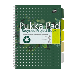 Carnet de projets Pukka Pad Recycled A4 ligné 5 intercalaires 4 perf 200 pages 80g vert
