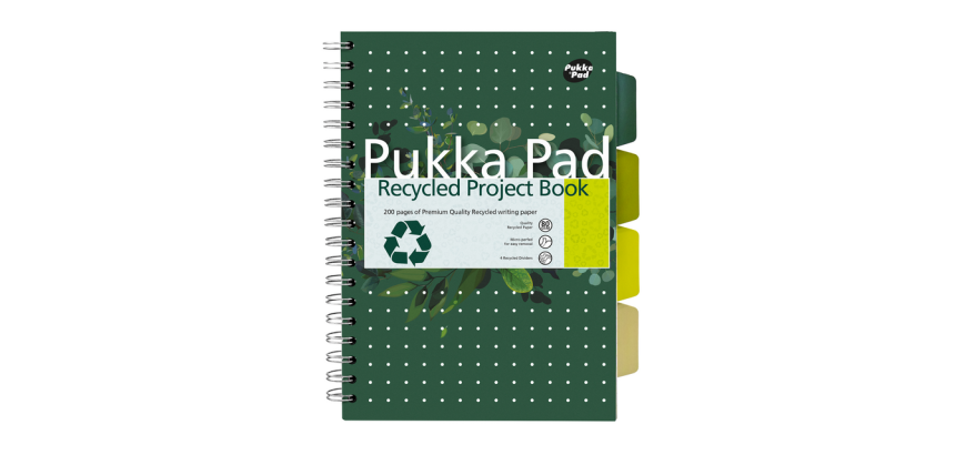 Pukka Pad Recycled B5 Project Notebook lined 4 dividers 200 pages 80gsm green