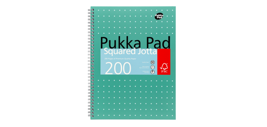 Collegeblok Pukka Pad Jotta A4 ruit 5x5mm 4-gaats 200 pagina's 80gr groen