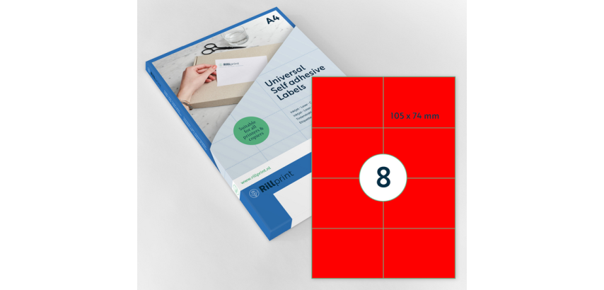 Etiquette Rillprint 105x74mm rouge fluo 800 étiquettes