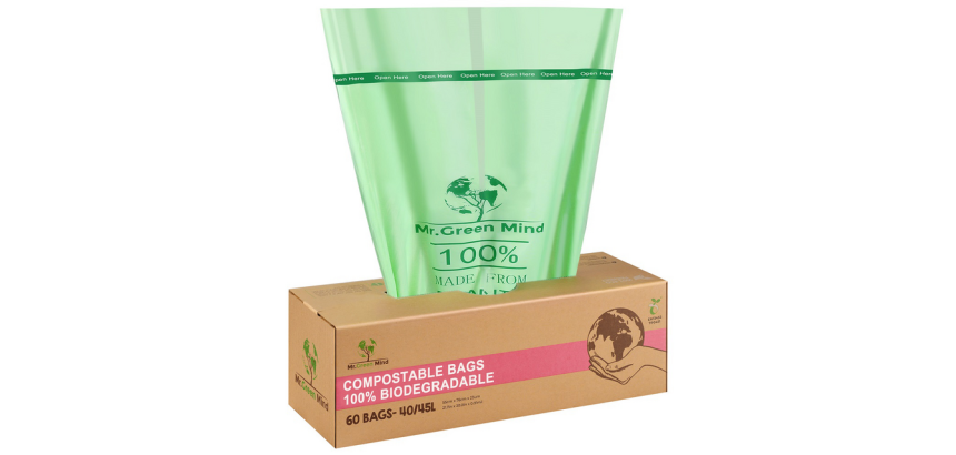 Sac poubelle bio Mr Green Mind 55x76cm 40-45L Distributeur 60 sacs