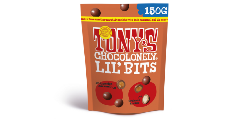 Chocolat Tony's Chocolonely Lil' Bits lait caramel au sel de mer et biscuit 150g